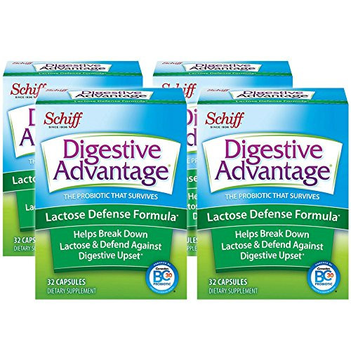 Digestive Advantage Lactose Defense - Breaks down lactose to defend against digestive upset, 32 Capsules (Pack of 4)