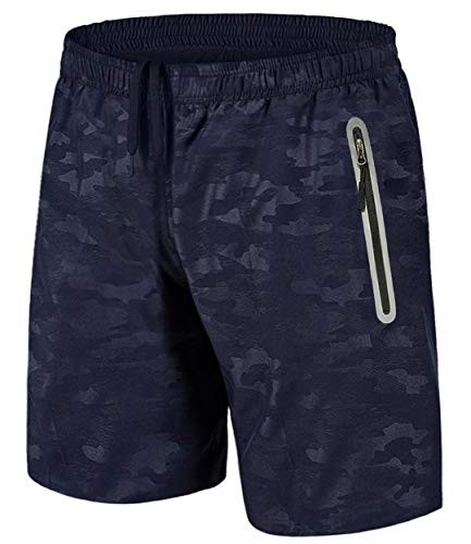 KEFITEVD Active Short Men with Pockets Casual Shorts Gym Running Shorts Big and Tall Workout Jogging Shorts Printed Blue