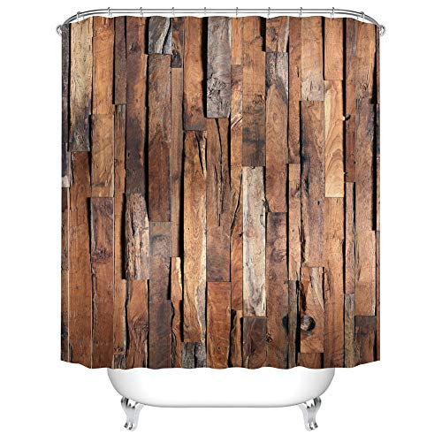 Fangkun Bathroom Shower Curtain Decor Set Wooden Board Decorative Pattern Bath Curtains - Polyester Fabric Waterproof Curtains - 12pcs Shower Hooks - 72 x 72 inches