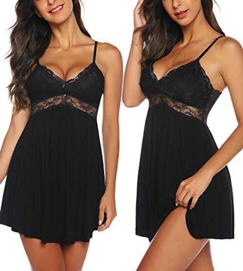 RSLOVE Bridal Nightgown Women Lace Lingerie Sleepwear Chemises V-Neck Full Slip Babydoll Lounge Dress Black S RSLOVE Bridal Nightgown Women Lace Lingerie Sleepwear Chemises V-Neck Full Slip Babydoll Lounge Dress Black S