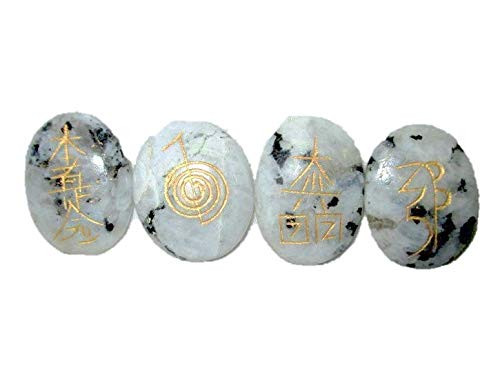 Jet Rainbow Moonstone Oval Usui Reiki Healing Set Chakra Balancing Meditation Gemstone Free Booklet Crystal Therapy Image is JUST A Reference