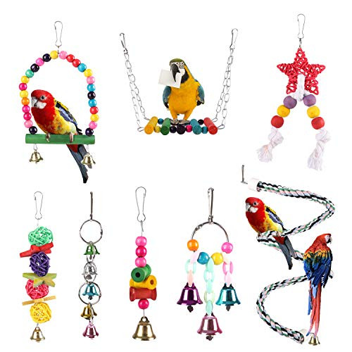 Studio 21 Graphix 8 Packs Bird Parrot Swing Chewing Toys - Hanging Bell Birds Cage Toys for Small Parakeets Finches Cockatiels Conures Budgie Macaws Parrots Myna Love Birds Studio 21 Graphix 8 Packs Bird Parrot Swing Chewing Toys - Hanging Bell Birds Cage Toys for Small Parakeets Finches Cockatiels Conures Budgie Macaws Parrots Myna Love Birds