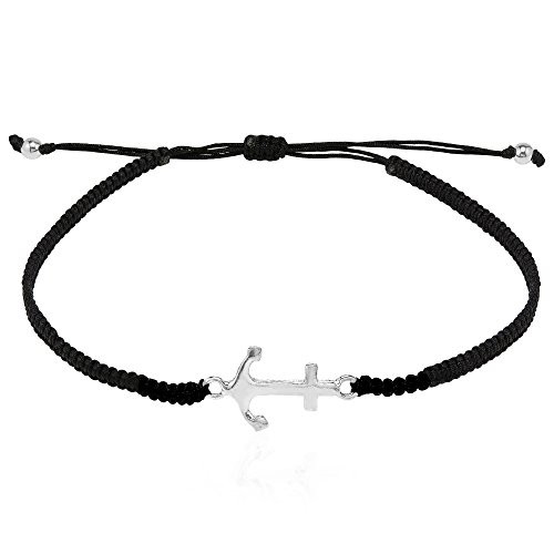 AeraVida Anchor of Hope -925 Sterling Silver Cotton Rope Adjustable Wrist Pull Bracelet