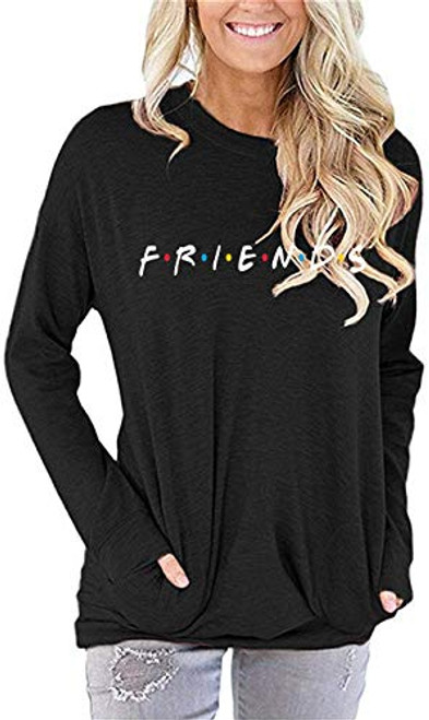 Women s Crewneck Sweatshirt Casual Cute Graphic Loose Fitting Tops Long Sleeve T Shirt with PocketsFriBlack M Women s Crewneck Sweatshirt Casual Cute Graphic Loose Fitting Tops Long Sleeve T Shirt with PocketsFriBlack M