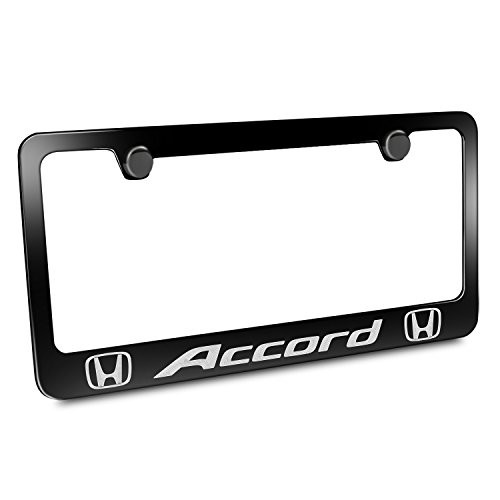 Honda Accord Dual Logo Black Metal License Plate Frame, 12" x 6"