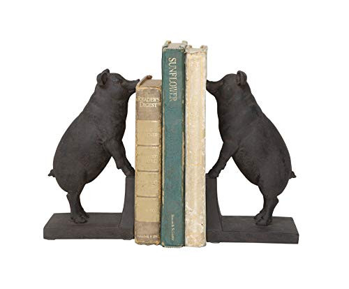 Creative Co-Op Black Resin Pig Shaped Bookends (Set of 2 Pieces)