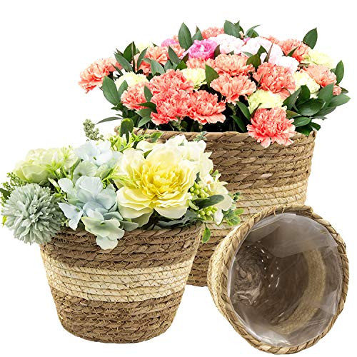 Plant Basket Seagrass Plant Pots Indoor Outdoor Planter Basket - Flower Pot Storage Basket Woven Baskets for Gardening Home and Office3-Pack