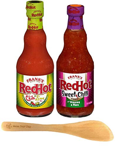 Frank s RedHot Chile  n Lime Hot Sauce and Sweet Chili Sauce  One 12 fl oz Bottle of Each Pack of 2 - with Make Your Day Mini Bamboo Spatula