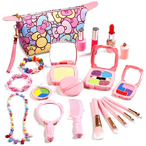 Biulotter Pretend Makeup Sets for Girls  Kids Pretend Play Makeup Kit with Cosmetic Bag for Kids Play Birthday Halloween Christmas Not Real Makeup