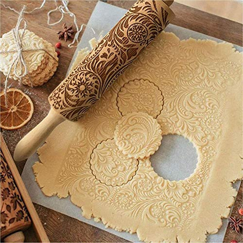 Paisley Embossing Rolling Pin 14-9 Inch Engraved Wooden Rolling Pin for Baking Perfect for Making Cookies Crusts Pies Pastry Clay