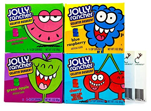 Jello Shot Bundle with Jolly Rancher Jello Gelatin- Watermelon  Green Apple  Blue Raspberry and Cherry Flavors- Includes Jello Shot Recipes from Carefree Caribou!