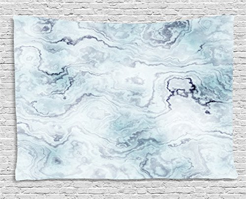 Ambesonne Marble Tapestry, Soft Pastel Toned Abstract Hazy Wavy Pattern with Ottoman Influences Image, Wall Hanging for Bedroom Living Room Dorm, 80 W X 60 L Inches, Light Blue Grey Mint