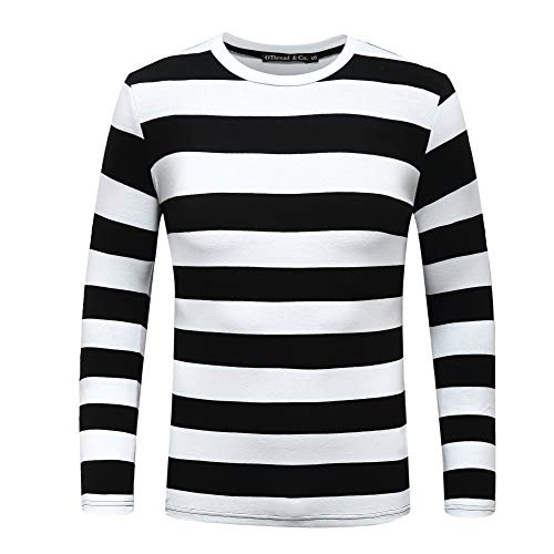 OThread   Co- Men s Long Sleeve Striped T-Shirt Basic Cotton Crew Neck Shirts XX-Large  Black White