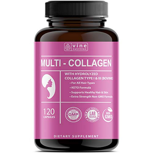 Premium Multi Collagen Pills - Grass Fed Collagen Peptides for Anti-Aging  Hair  Skin   Nails- Hydrolyzed Collagen Capsules for Women- Powerful Collagen Supplements for Women - Vine Nutrition 120CT