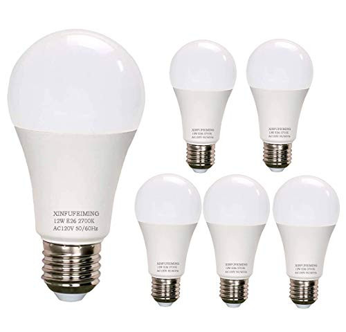 100W Equivalent LED Light Bulbs 1200 Lumens A19 E26 Standard Base  2700K Warm White Non-Dimmable 12-Watt RoSH-FCC Listed 6-Pack Warm White