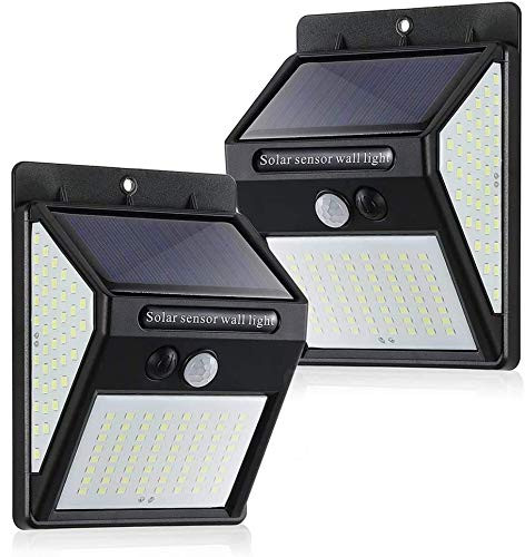 Allbusden Solar Lights Outdoor  270° Wide Angle Solar Motion Sensor Securtiy Lights  144 LED Wireless Waterproof Motion Sensor Solar Lights for Garden Porch Pathway Driveway Garage - White2 Packs