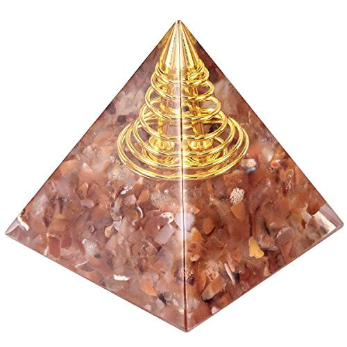 rockcloud Healing Crystal Gold Wire Orgone Pyramid Stone Figurine Energy Generator for Meditation Reiki Balancing  Red Agate