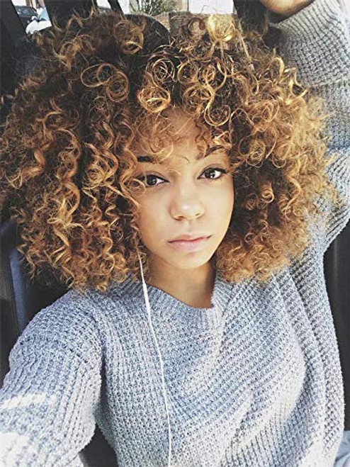 Qangelabeauty Short Curly Wigs for Cosplay Halloween Synthetic Hair Blonde and Brown Curly Afro Wig with Wig Cap