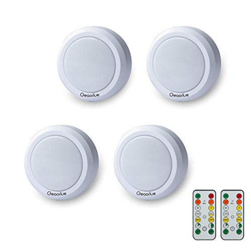 Geaoriue Puck Lights with Remote Control  Wireless led under cabinet lighting  Dimmable Closet lights battery powered  under counter lights for kitchen  Stick on Lights with Timer   Dimmer