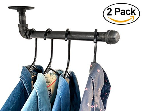 DIY CARTEL Industrial Pipe Wall Mount Clothing & Garment Rack by HARDWARE ONLY - 2 Pack - Perfect for Retail Display, Organizing, Laundry (12-inch Hanging Faceout)
