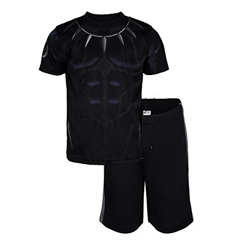 Marvel Avengers Black Panther Toddler Boys  Athletic T-Shirt   Mesh Shorts Set  Black-Silver 4T