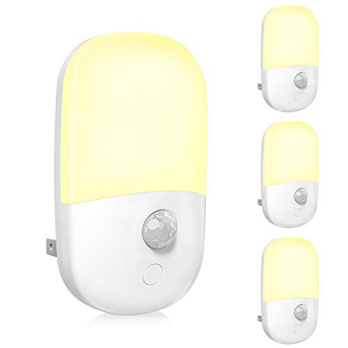 MAZ-TEK Plug in Motion Sensor Dimmable Night Light  Soft Warm White LED Nightlight with Dusk to Dawn Motion Sensor  Adjustable Brightness for Bedroom  Bathroom  Kitchen  Hallway  Stairs 4 Pack