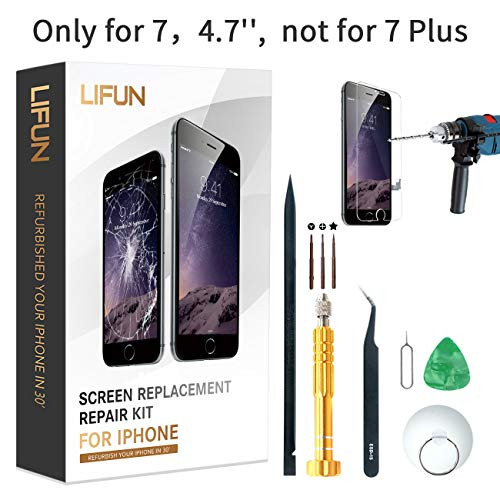 Screen Replacement Compatible with iPhone 7, in Black 4.7'' with Tools, Manual, Glass Protectors, LCD Repair Kit Display Full Front Touch Screen Digitizer Frame Assembly(Black)