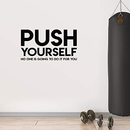 Vinyl Wall Art Decal - Push Yourself - 22  x 40  - Modern Motivational Self Esteem Quote Sticker for Home School Goals Classroom Bedroom Gym Workout Room Work Office Decor Black