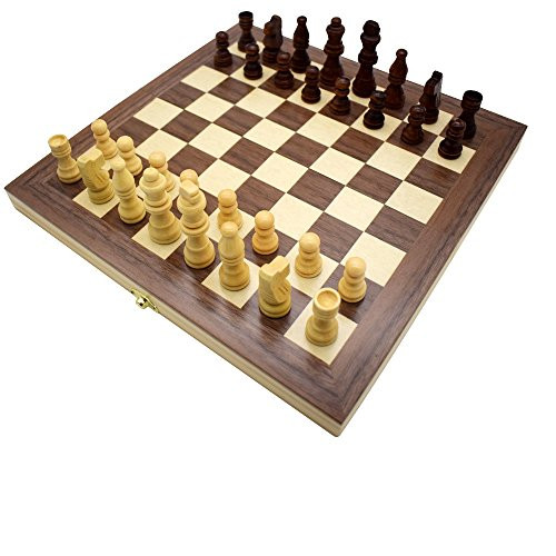 Wooden Checkers Board Game and Folding Travel Chess and Checkers Set with Potable Storage Bags Chess Game Board with Manual