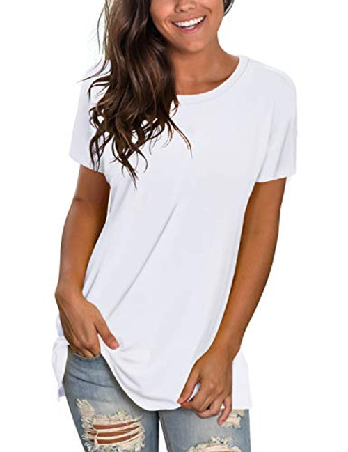 NSQTBA White Tshirts for Women Basic Cotton Shirts Short Sleeve Plain Crewneck Tees M NSQTBA White Tshirts for Women Basic Cotton Shirts Short Sleeve Plain Crewneck Tees M