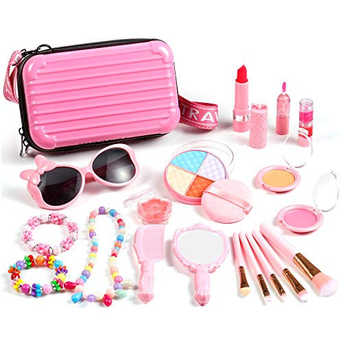 Auney Kids Makeup Kit for Girls  Washable Makeup Set 20 PCS  Non-Toxic Real Makeup Toy Safe Cosmetic Set for Kids Girls Play Game Halloween Christmas Birthday Party