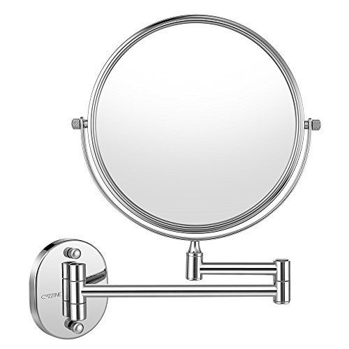 Cozzine Wall Mount Makeup Mirror, 10X Magnifying Two Side Vanity Extendable Bathroom Mirror, Chrom Finish (10X, Silver)