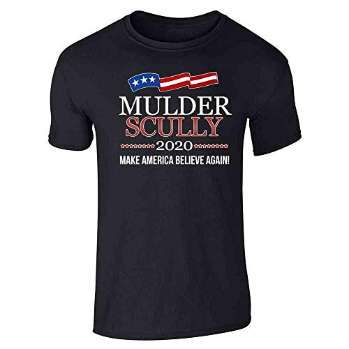 Pop Threads Mulder   Scully 2020 Make America Believe Again Black L Graphic Tee T-Shirt for Men