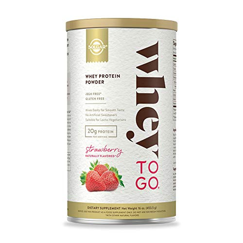 Solgar Whey To Go Protein Powder Natural Strawberry Flavor  16 oz - Whey Protein Isolate and Concentrate - Mixes Easily for Smooth Taste - Gluten Free - 20g Protein per Serving