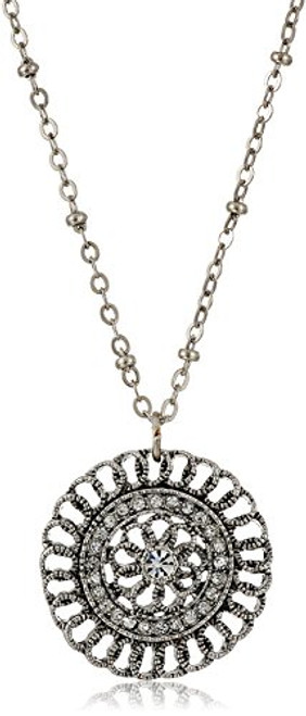 1928 Jewelry Silver-Tone Crystal Pendant Necklace 16 3-5 Extender 1928 Jewelry Silver-Tone Crystal Pendant Necklace 16 3-5 Extender