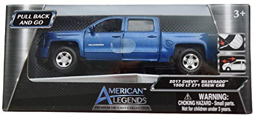 American Legends Motor Max Pull Back and Go 2017 Chevy Silverado 1500 LT Z71 Crew Cab  4 1-2 Inches Long   Blue
