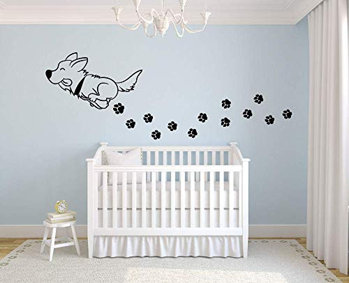 Cute Dog Play Paw Print Puppy Animal Dogs Animals Wall Sticker Art Decal for Girls Boys Room Bedroom Nursery Kindergarten House Fun Home Decor Stickers Wall Art Vinyl Decoration Size 18x20 inch