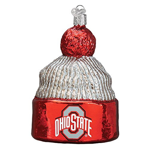 Old World Christmas Glass Blown Ornament S-Hook Gift Box  College Beanie Collection Ohio State