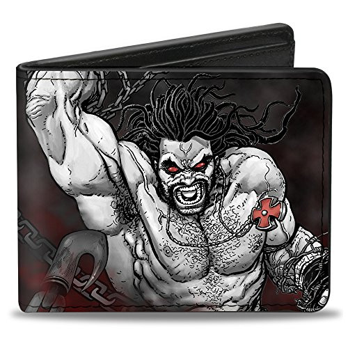 Buckle-Down PU Bifold Wallet - Lobo Action Pose Justice League Forever Evil Issue 23-2 Cover Pose Grays-Reds