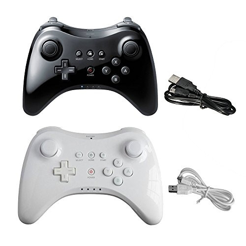 Poulep Wireless Bluetooth Controller Gamepad Joystick with Free USB Cable For Nintendo Wii U Pro Console (White and Black)