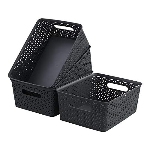 Re Readsky Plastic Woven Storage Basket with Handle  Deep Gray  4 Pack