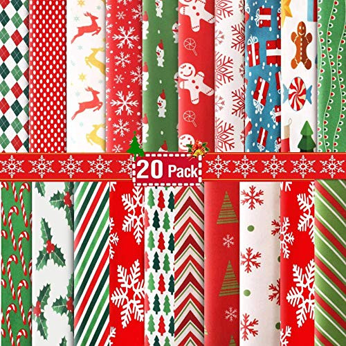 JYRibbon 20 PCS 9-8  x 9-8  25cm x 25cm No Repeat Design Christmas Flat Cotton Fabric for Craft Patchwork Sewing Christmas Party Supplies  Quilting Squares Bundles JYRibbon 20 PCS 9-8  x 9-8  25cm x 25cm No Repeat Design Christmas Flat Cotton Fabric for Craft Patchwork Sewing Christmas Party Supplies  Quilting Squares Bundles