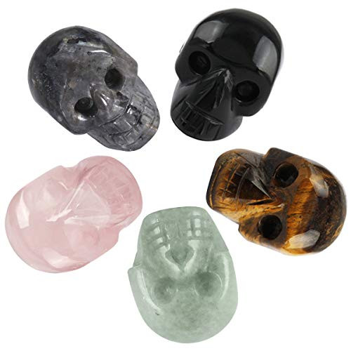 mookaitedecor 1 Inch Assorted Crystal Skull Sculpture Set of 5 Hand Carved Gemstone Statue Figurine Collectible Healing Reiki mookaitedecor 1 Inch Assorted Crystal Skull Sculpture Set of 5 Hand Carved Gemstone Statue Figurine Collectible Healing Reiki