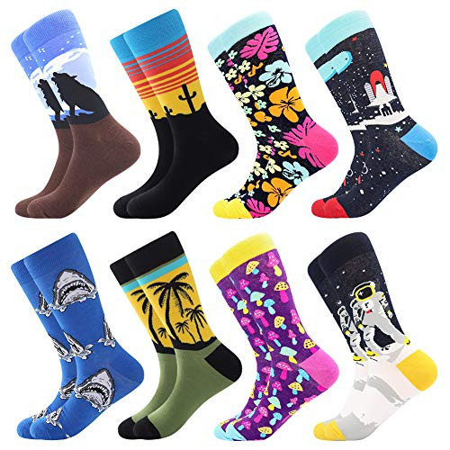 Men s Fun Dress Socks Crew Colorful Funky Fancy Novelty Funny Casual Patterned Socks for Men 8 Pairs-Tropical2