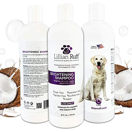 Lillian Ruff Brightening Whitening Shampoo For Dogs Tear Free Coconut Scent With Aloe For Normal Dry Sensitive Skin Adds Shine Luster to All Color Coats 16 oz- Lillian Ruff Brightening Whitening Shampoo For Dogs Tear Free Coconut Scent With Aloe For Normal Dry Sensitive Skin Adds Shine Luster to All Color Coats 16 oz-