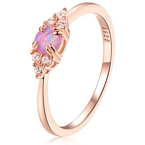 espere Sterling Silver Halo Opal Stacking Ring Simple Dainty Rose Gold Ring Pink Opal Ring Birthstone Ring Size 6