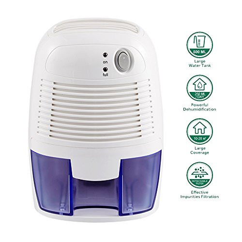 Wish Tech Mini Air Dehumidifier,500ml Electric Small Room Ultra-Quiet Dehumidifier for Damp Air,Compact and Portable for Bathroom Kitchen Bedroom Basement,Auto Bucket Full Shut-Off,White by