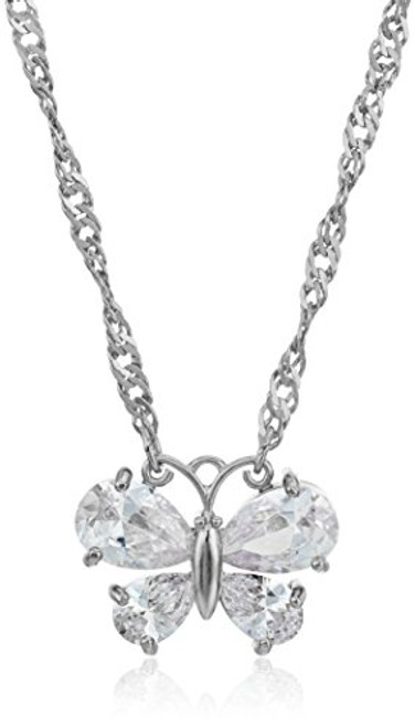 1928 Jewelry Silver-Tone Cubic Zirconia Butterfly Clear Adjustable Pendant Necklace  16   4  Extender