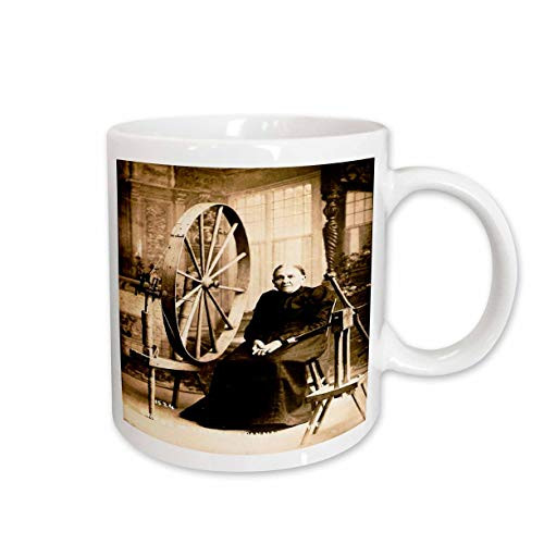 3dRose Louis Peshas Granny and Spinning Wheel Sepia Ceramic Mug  15-Ounce