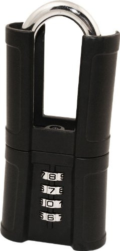 FJM Security SX-876 4-Dial Shrouded Combination Padlock With Long Shackle and Black Finish